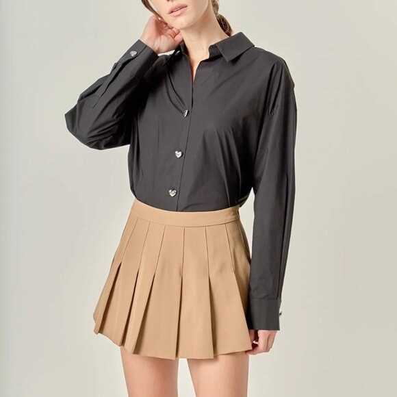 Title: English Factory Oversize Collared Shirt Black Medium Heart Buttons NWT - Picture 5 of 8